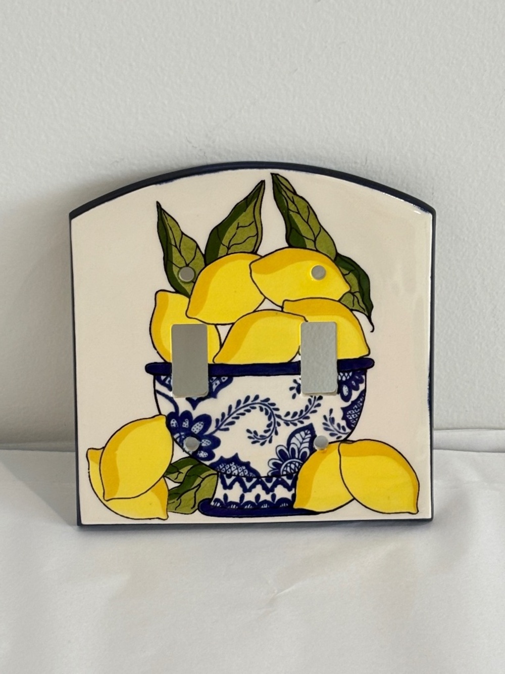 Vintage Ceramic Double Toggle Light Switch Plate: Lemon Bowl Italian Al Fresco